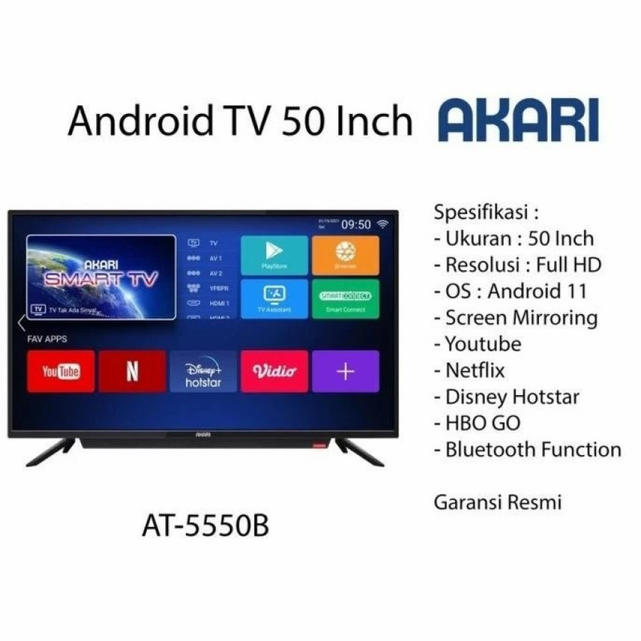LED TV AKARI AT-5550B Android Smart TV 50 Inch With Bluetooth - samping