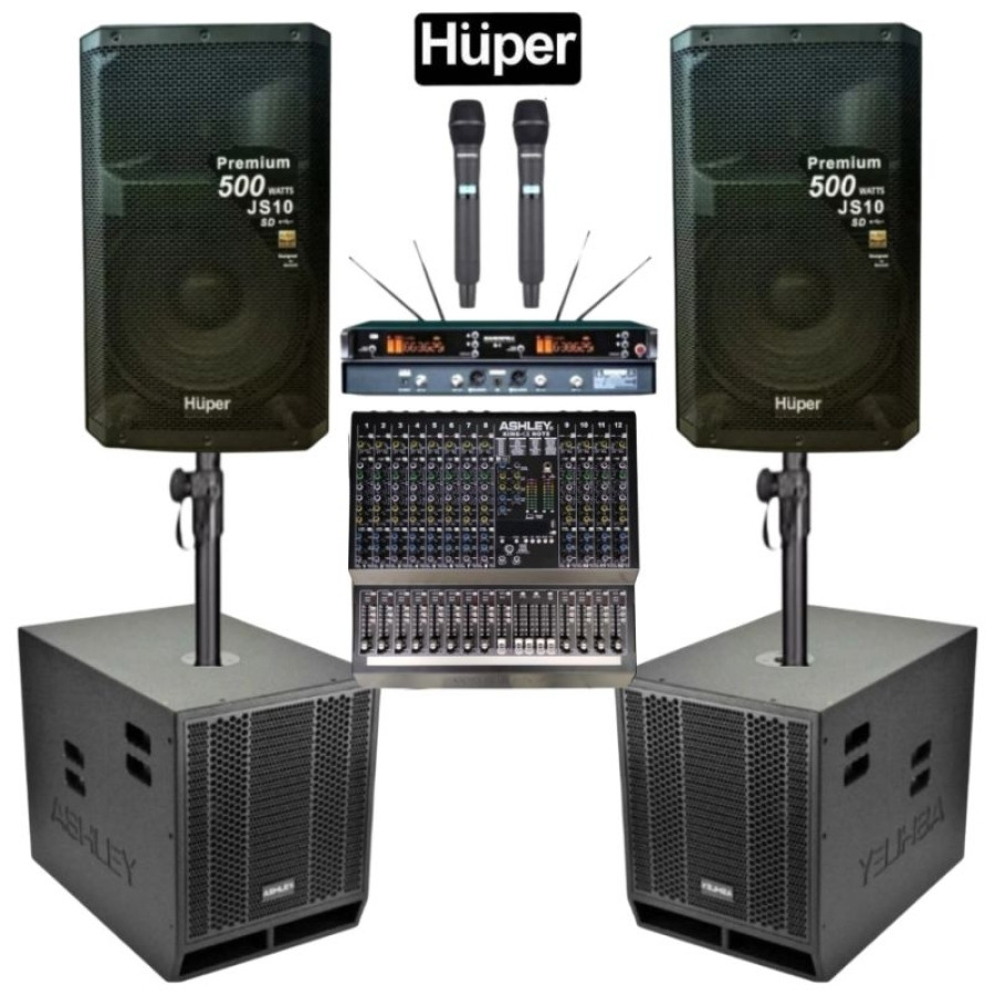 Paket Sound System Speaker Aktif Huper JS 10 + Mixer Ashley Original