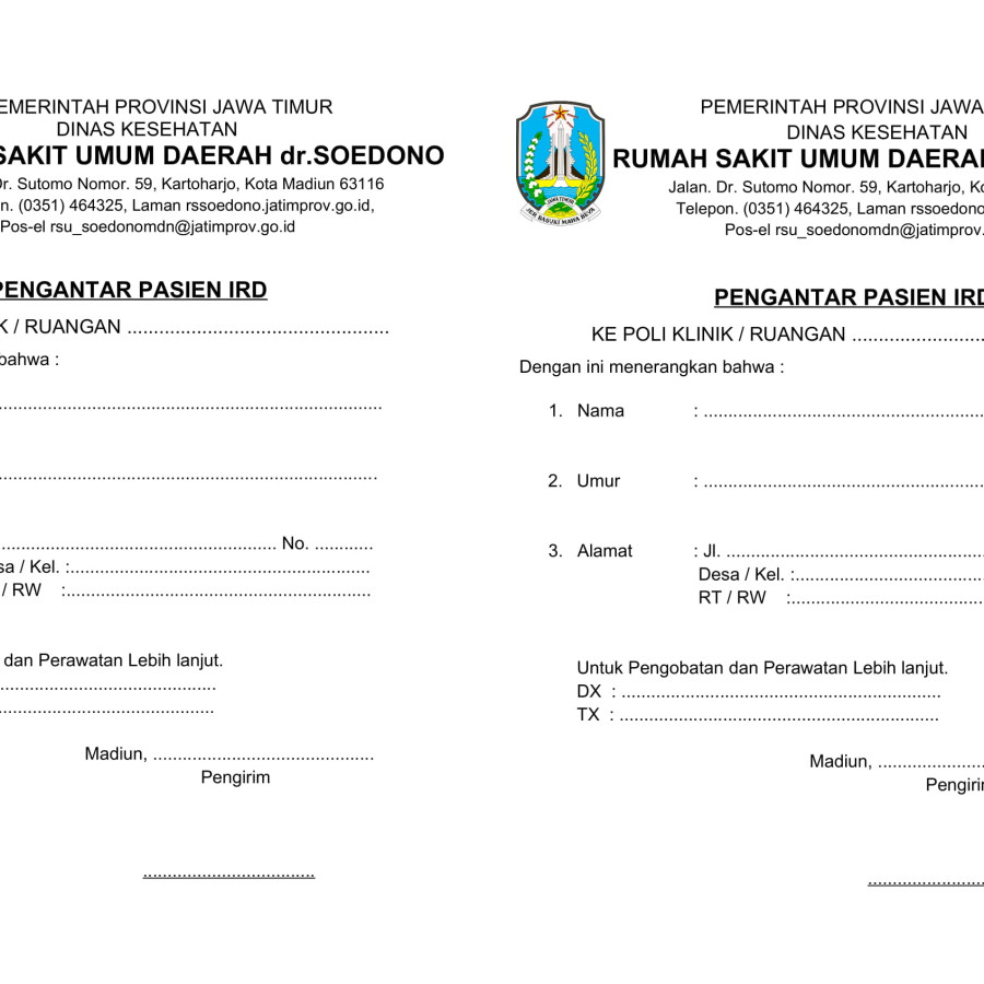 BLANGKO SURAT PENGANTAR PASIEN IRD