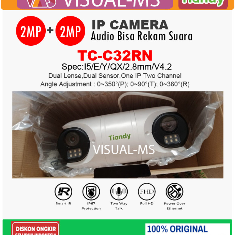 Tiandy TC-C32RN Dual Camera Dual Dual Sensor 2MP Fixed IR Bullet Camera - depan