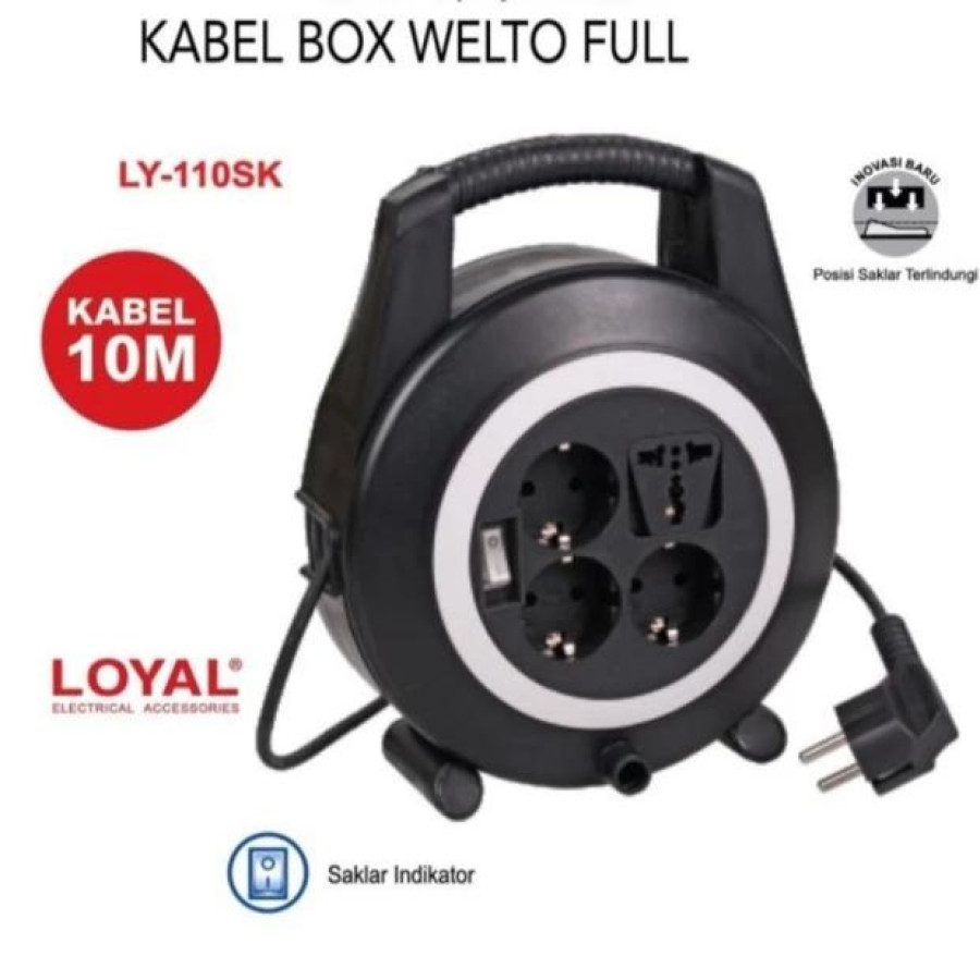 Rol Kabel 10 Meter Colokan Listrik Stop Kontak 10M Merk WELTO FULL - depan