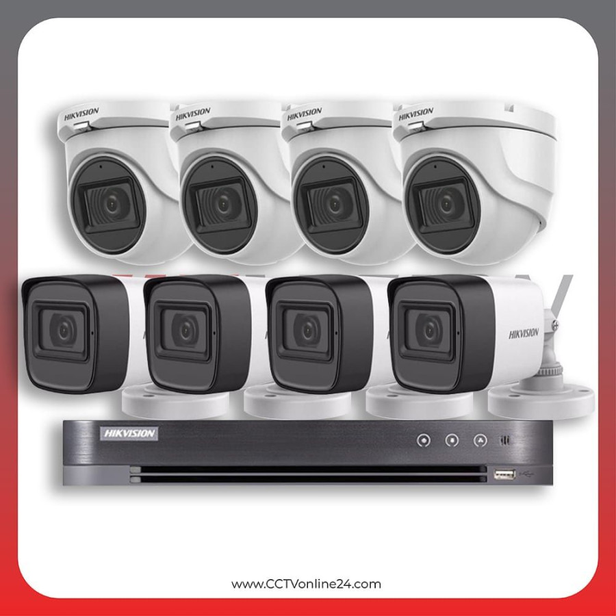 PAKET CCTV 8 CHANNEL HIKVISION 5MP ( 4 Indoor + 4 Outdoor ) - TKDN