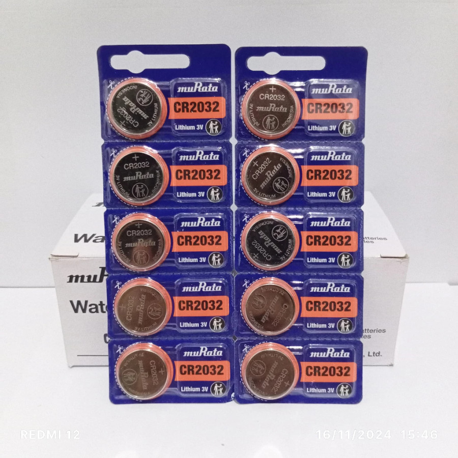 Baterai Murata CR2032 Original Batrai CR 2032 3V lithium Battery CMOS - depan