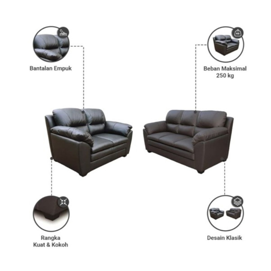 SOFA KULIT SET 3 - 2 SEATER PLUS COFFEE TABLE - utama