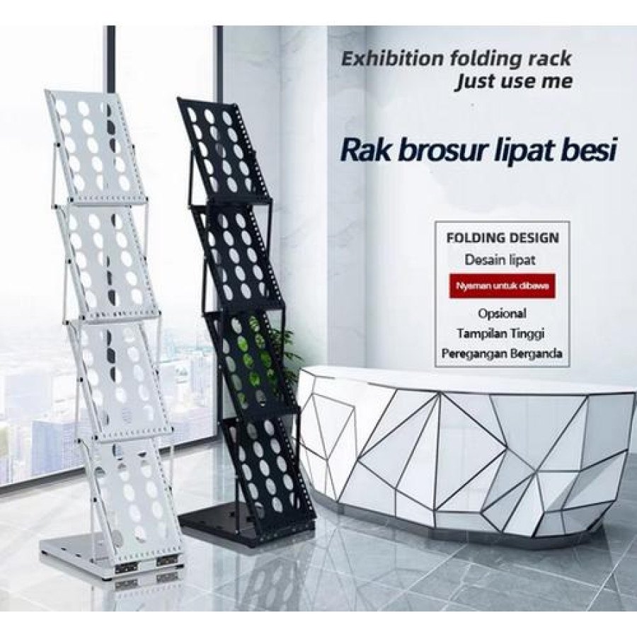 Rak Brosur 4 Susun Besi Lipat - Rak Majalah 4 Susun Portable A4 F4 - utama
