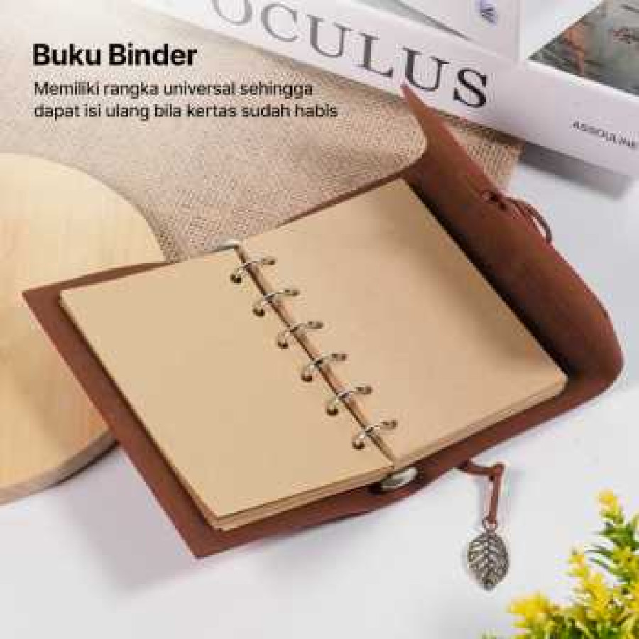 Toddi PHANTACI Buku Catatan Binder Kulit Retro Leaf Kertas B7 - BSD666 - Brown - samping
