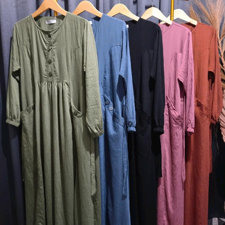 gamis Polos Dress Dewasa Muslim Nyaman Formal Panjang Katun Basic Standar - depan