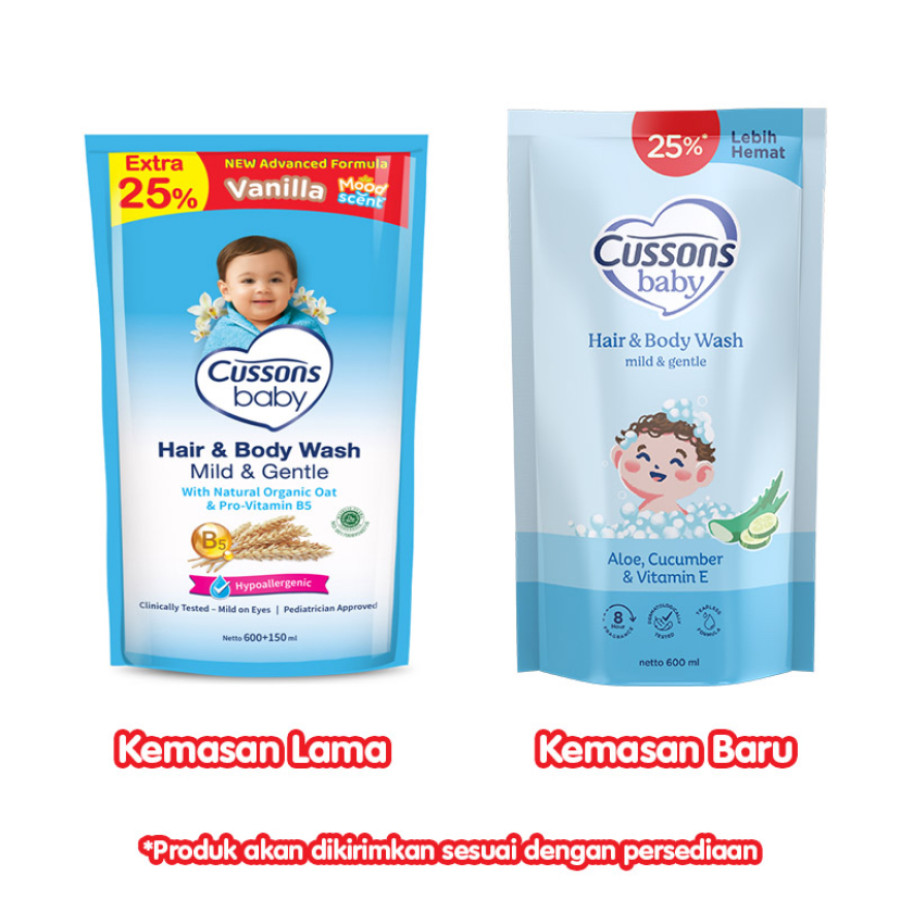 Cussons Baby Mild & Gentle sampo & sabun mandi cair bayi 600ml - depan