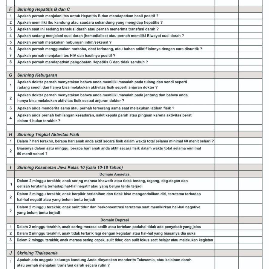 Cetak Form Sekrening Kesehatan Anak Usia Sekolah   (SMP/MTs) - detail