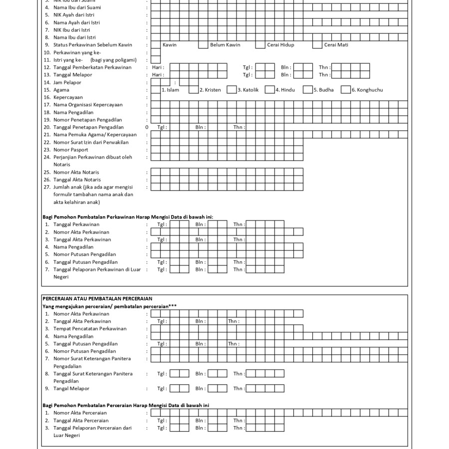 Form Pelaporan Perkawinan : Form Perkawinan - depan