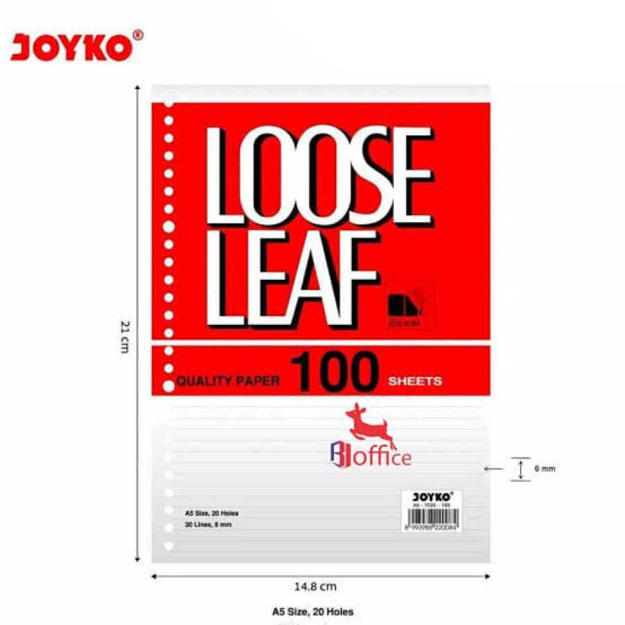 Isi File/Loose Leaf ukuran A5, Joyko Loose Leaf Isi Kertas File Binder 100 Lembar - samping