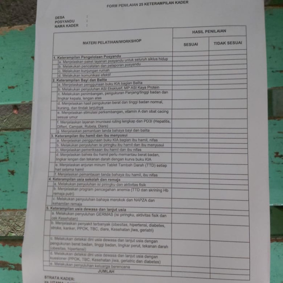 form penilaian ketrampilan kader
