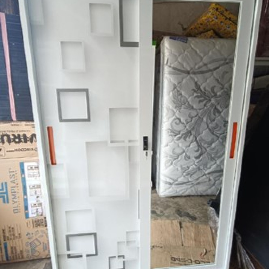 Lemari Pakaian Sleding Besi, 2 Pintu Kaca