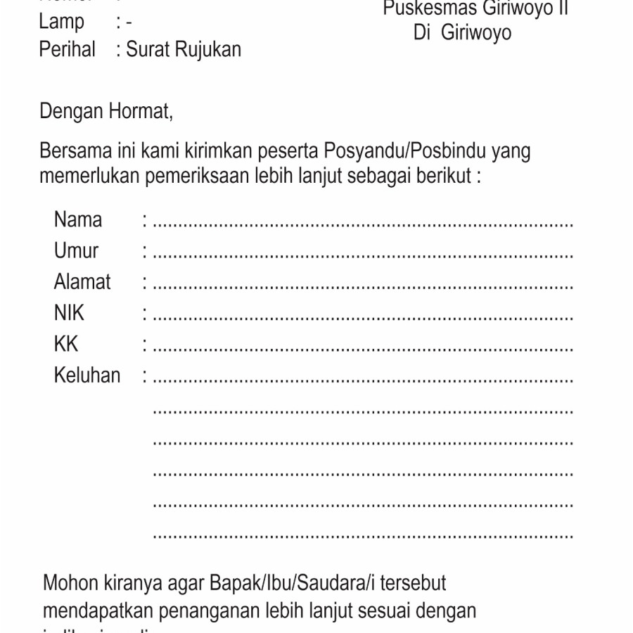 FORMULIR SURAT RUJUKAN