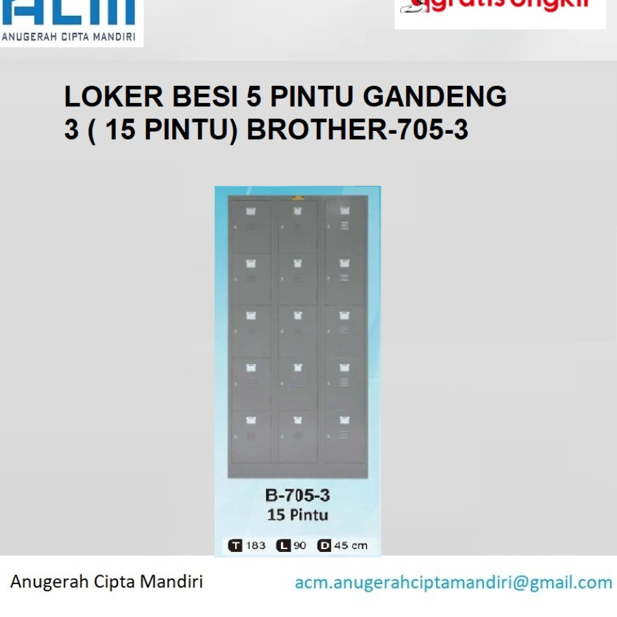 LOKER BESI 5 PINTU GANDENG 3 ( 15 PINTU) BROTHER-705-3