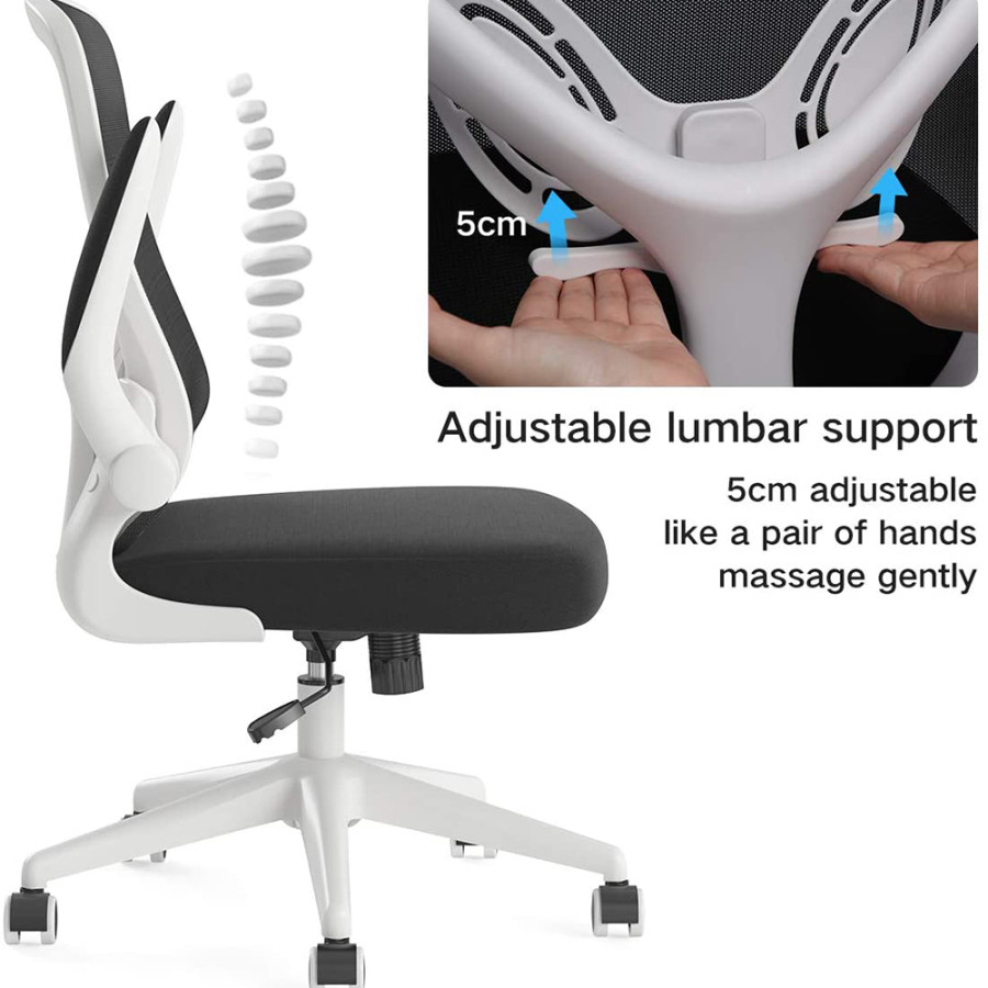 Kursi Kantor Mesh Ergonomic Office Chair Flip-up Arms - HDNY163WM - Black White - depan