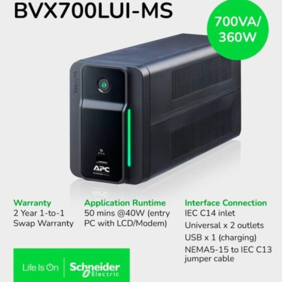 UPS APC BVX700VA BVX700 360W USB Charging BVX700LUI-MS - samping