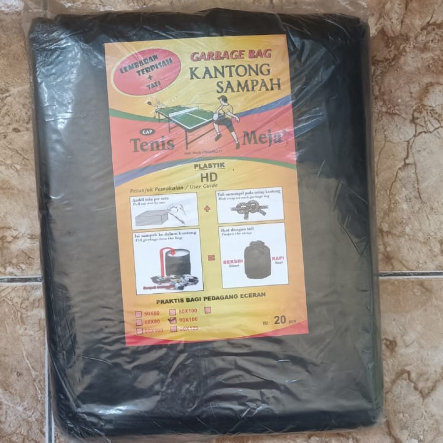 Kantong Plastik Sampah Hitam-Trash Bag/Trashbag Merk Tenis Meja Uk 90X100 - depan