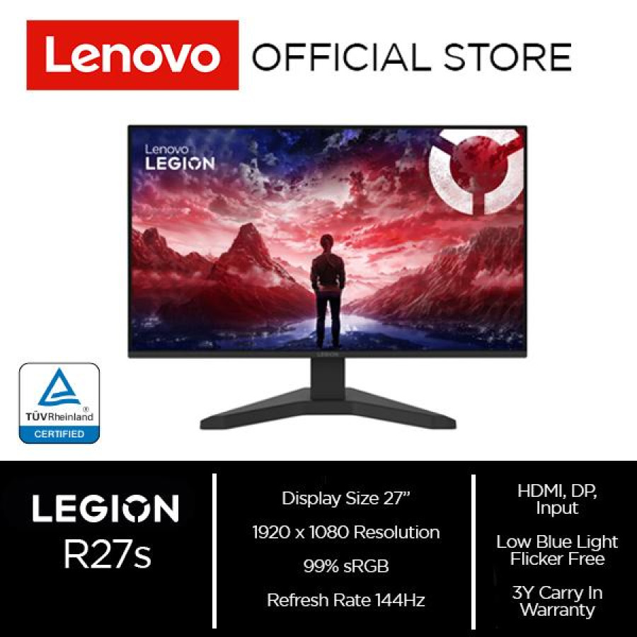 MONITOR LENOVO LEGION MONITOR R27s 27 INCH FHD IPS 99% SRGB 144HZ SUPPORT VESA - utama