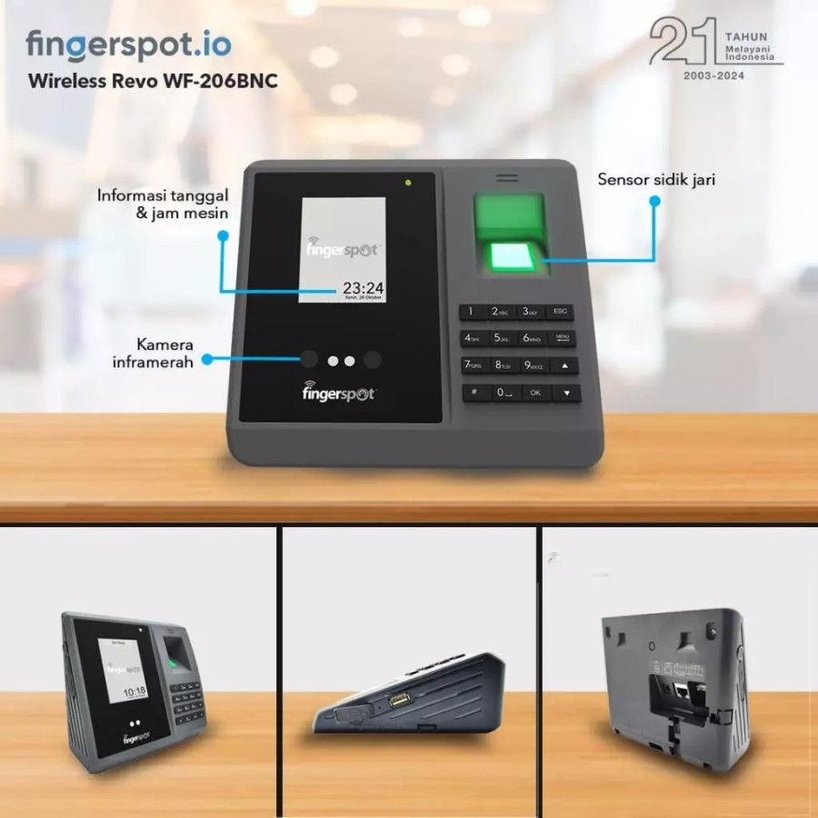 Mesin Absensi Wajah Sidik Jari Fingerprint WiFi - Fingerspot Revo WF 206 BNC - Akses Kontrol Pintu - utama
