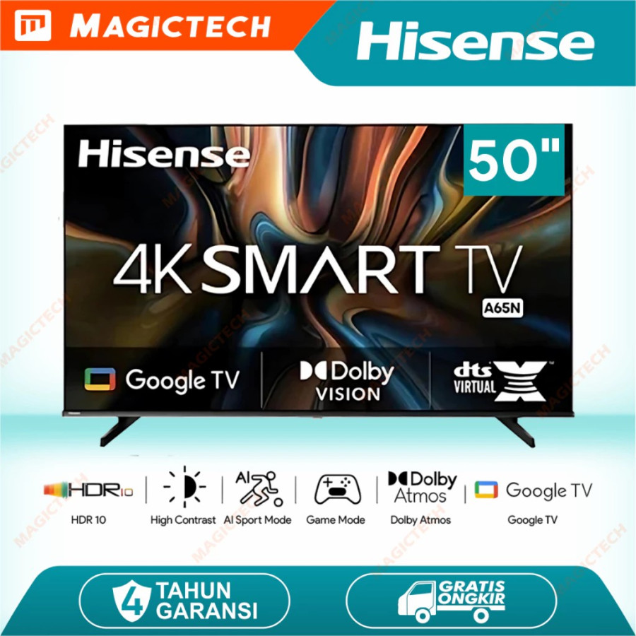 TV LED HISENSE 50 INCH / 50" 50A65N SMART GOOGLE TV 4K UHD DOLBY ATMOS HDR10+ A65N - utama