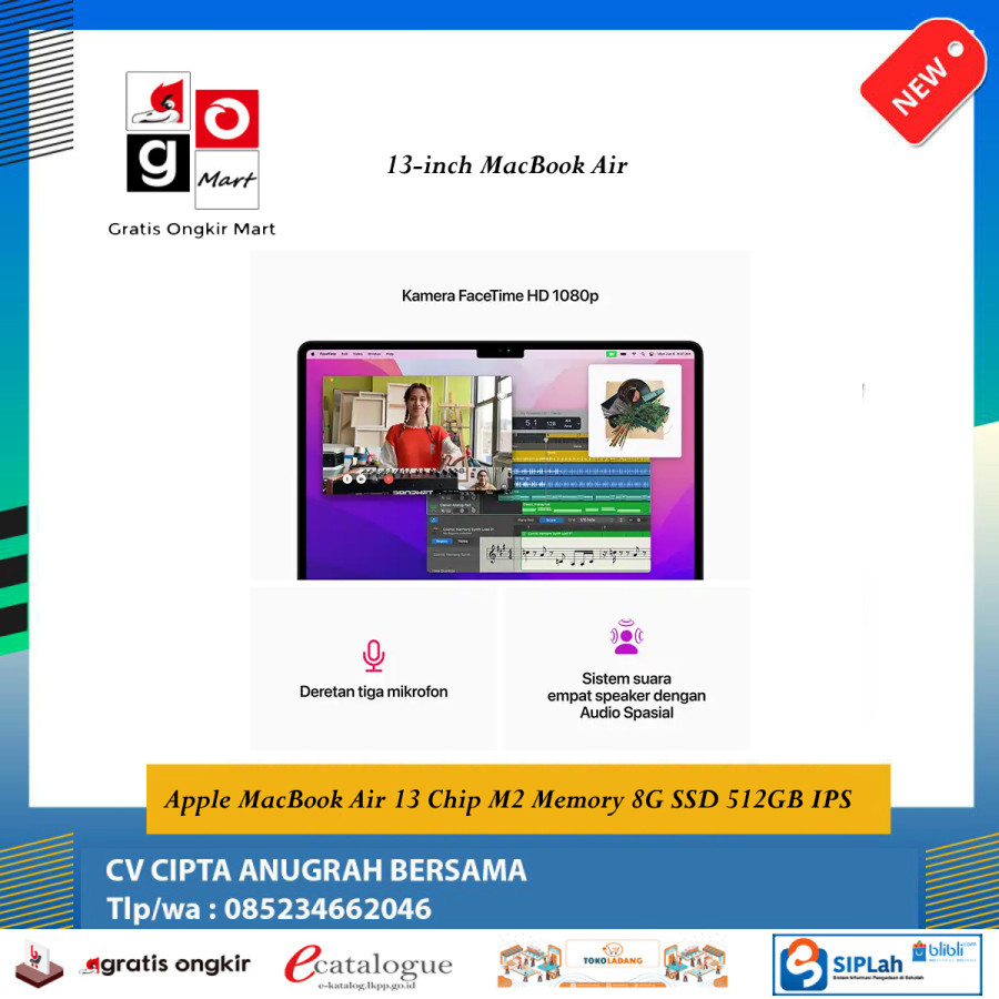 MacBook Air 13 inch M2 Memory 8G ssd 512G - depan