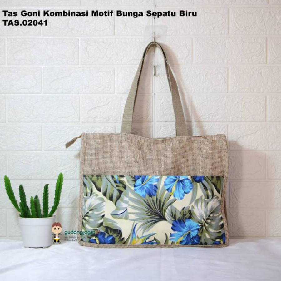 Totebag Goni mix Kanvas motif Bunga - depan