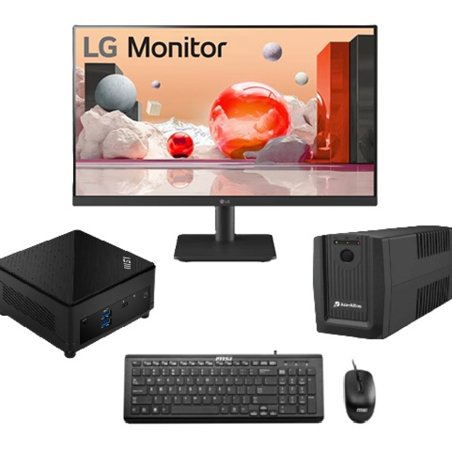MSI CUBI 5 12M (i3-1215U/16GB/SSD 256GB/WINDOWS 11 HOME/KBM/3 YEARS WARRANTY) + LG 24 INCH MONITOR 24MS500-B + UPS 650VA