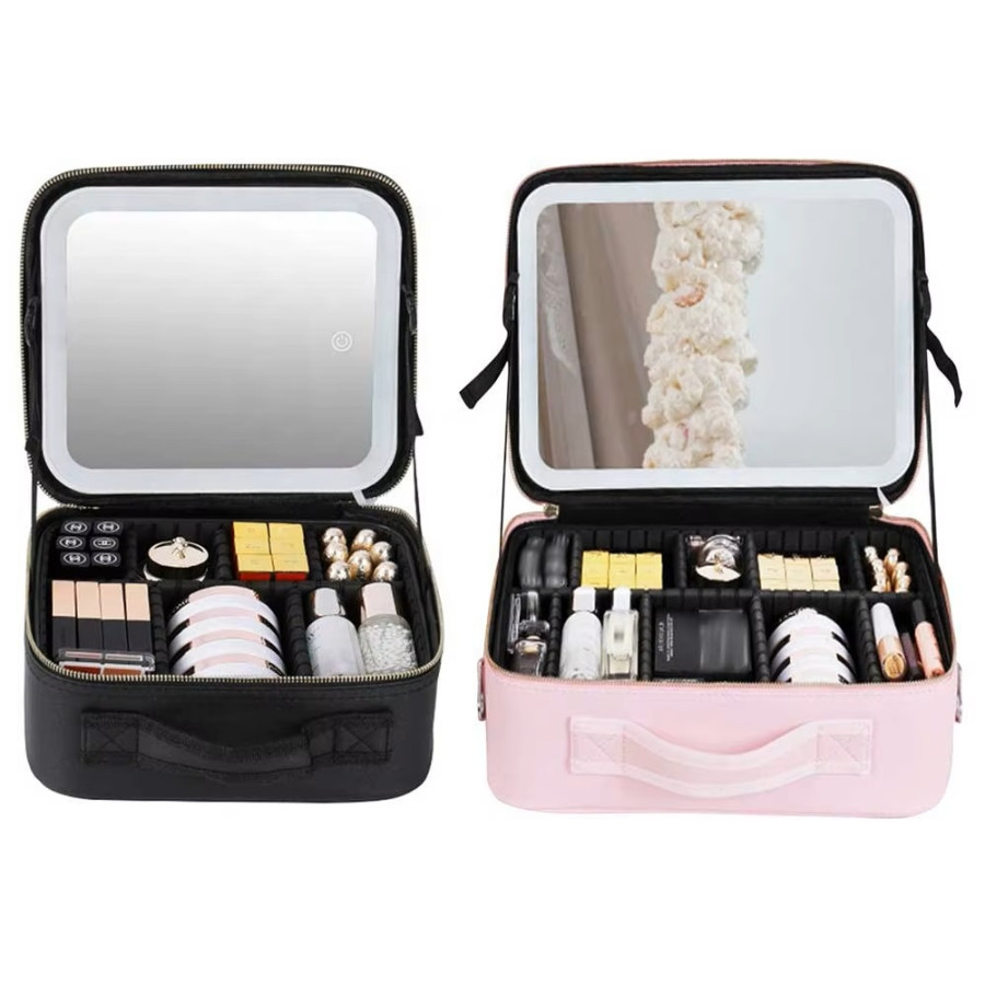 Tas Makeup Kosmetik / Beautycase LED Bag mua full mirror / Tas Makeup Lampu/LED