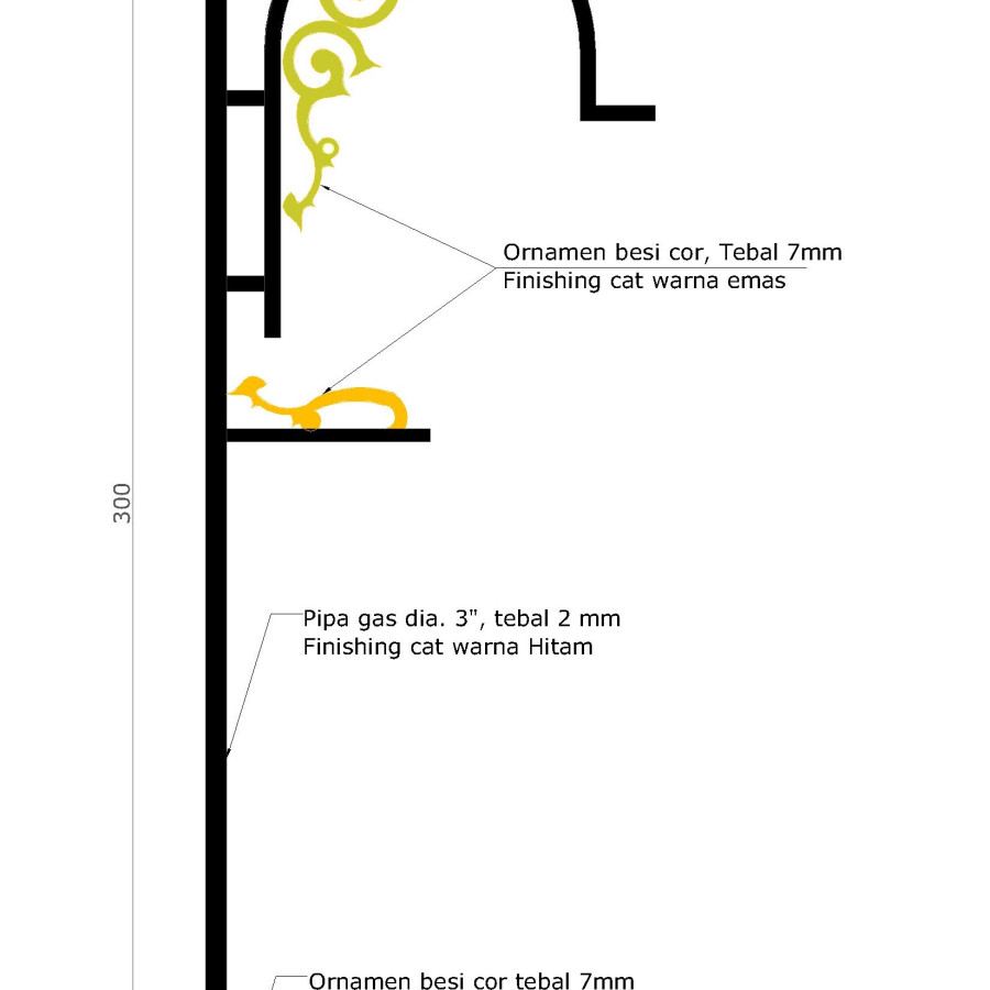 Tiang Lampu PJU Tinggi 5 Meter Pipa Gas - depan