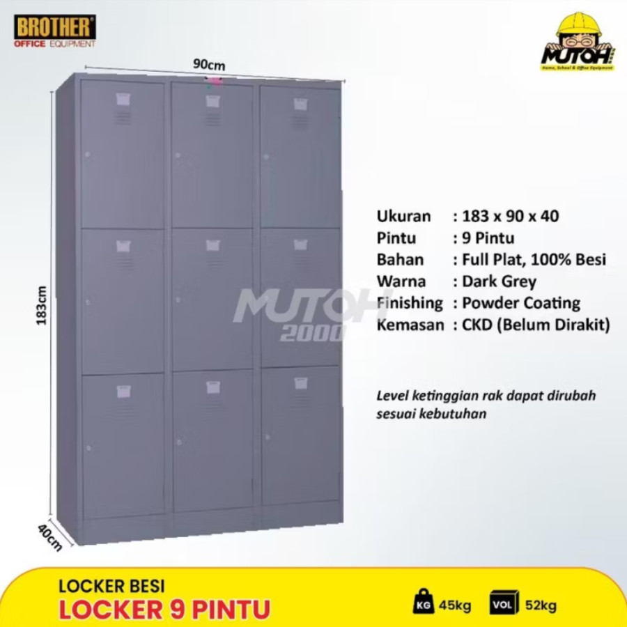 Almari brother 9 rak besi logam - depan