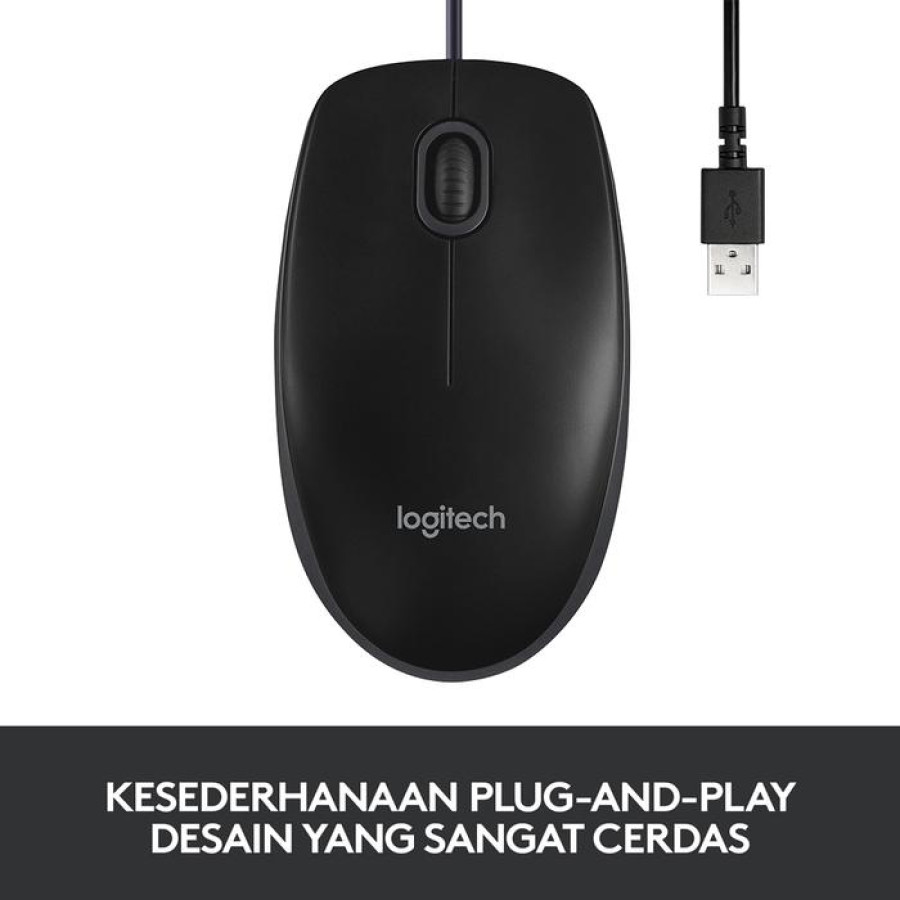 Logitech B100 Mouse Kabel USB Optical untuk Computer/ Komputer - samping