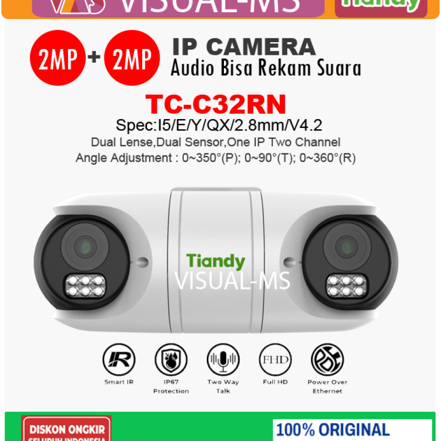 Tiandy TC-C32RN Dual Camera Dual Dual Sensor 2MP Fixed IR Bullet Camera - utama