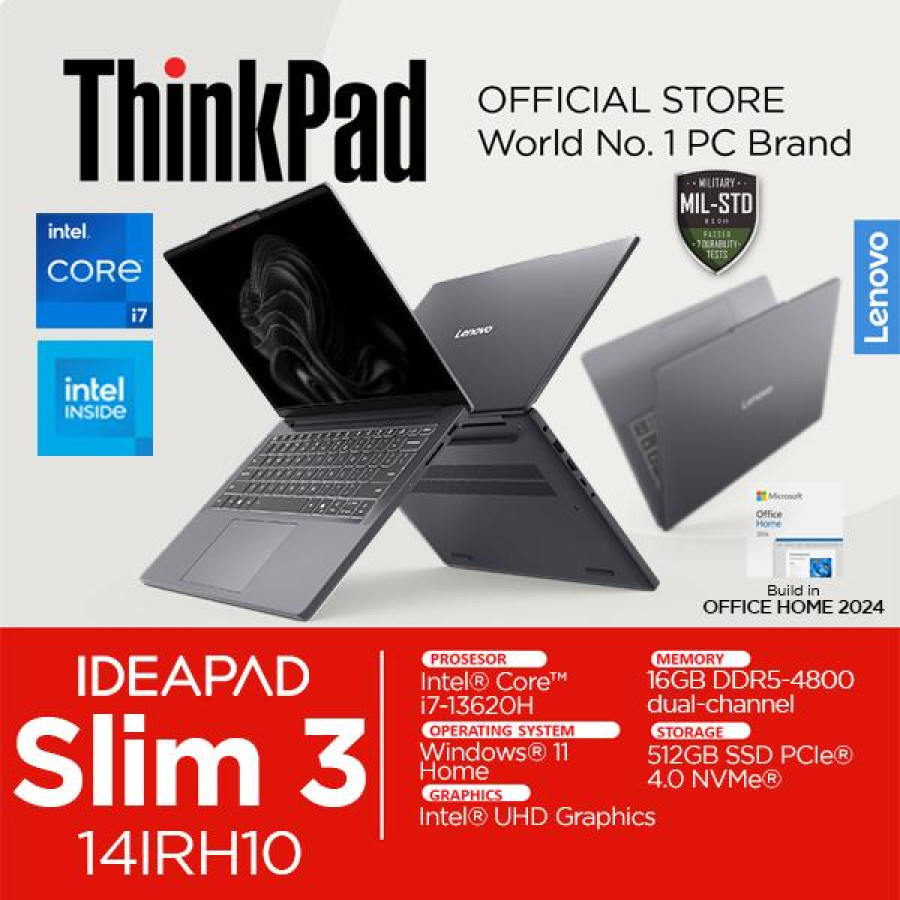 Lenovo Ideapad Slim 3 14IRH10 Core i7 13620H 16GB 512SSD Windows 11 Office 2024 14 Inch IPS WUXGA - Windows Home - utama