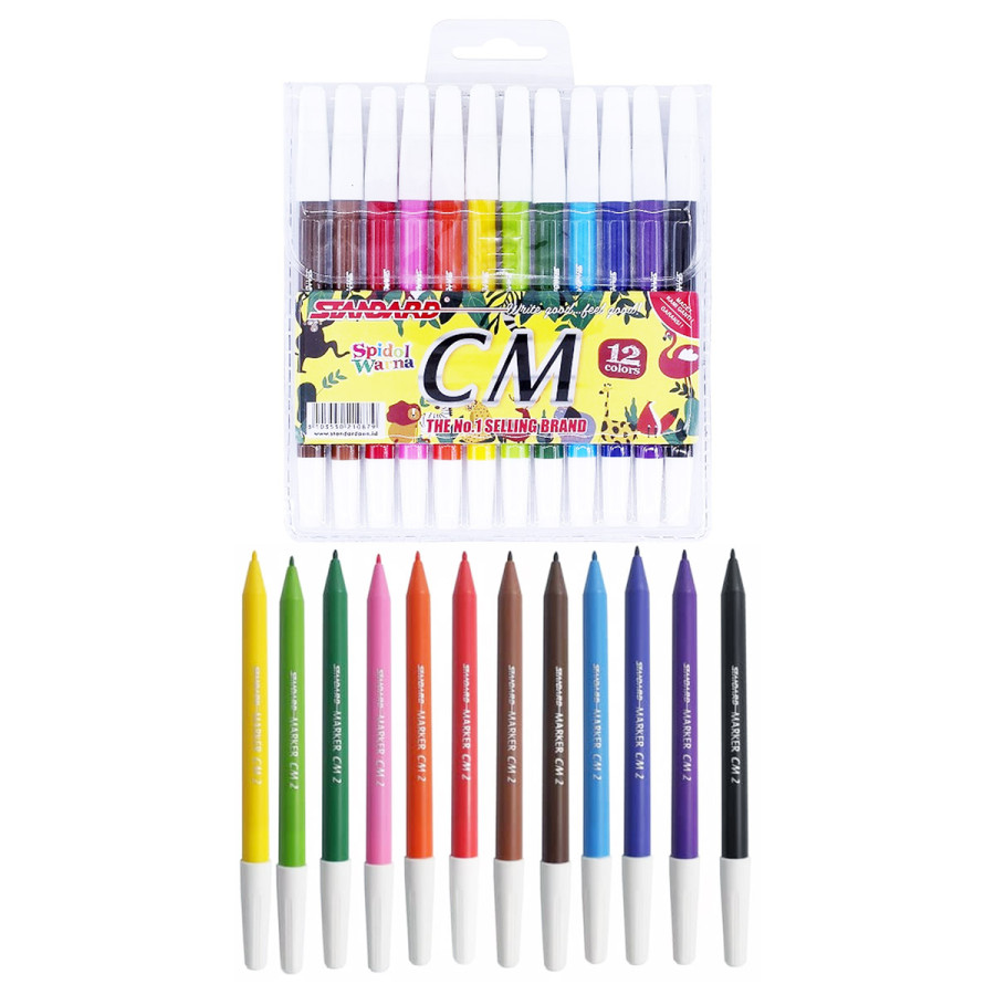 Spidol Warna Warni Alat Melukis STANDARD CM-2 Isi 12 Warna - depan