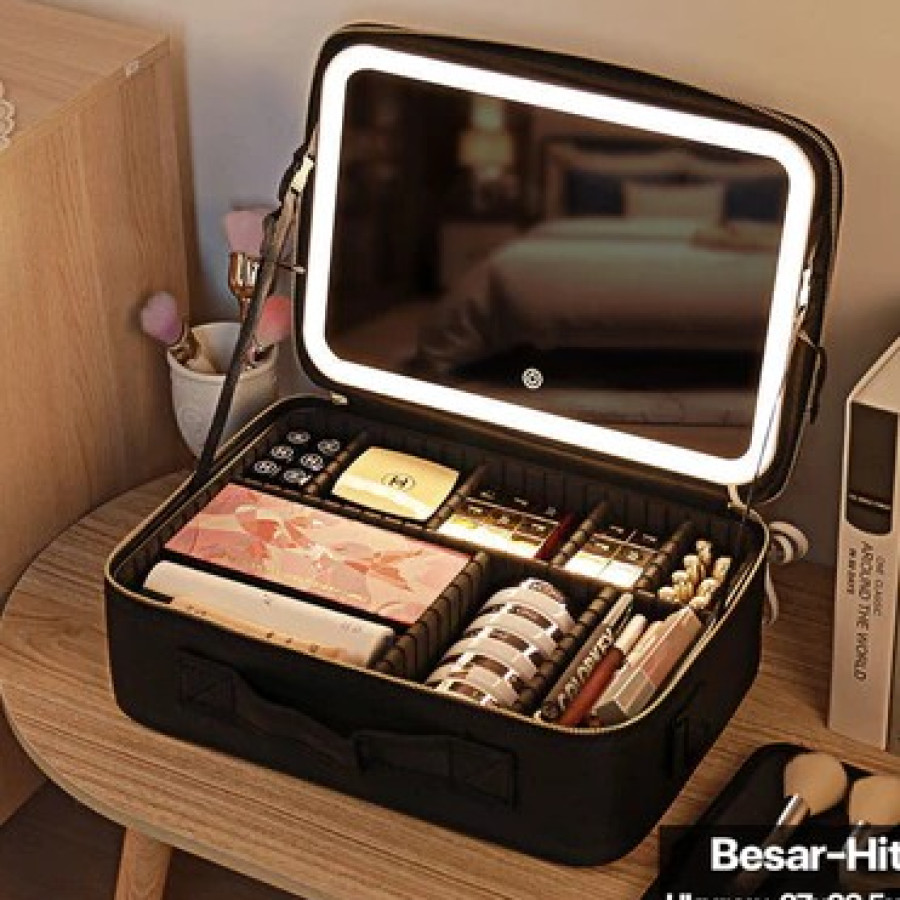 Beauty Case Tas - MELEDE Tas Makeup Kosmetik / Beautycase LED Bag mua L full mirror