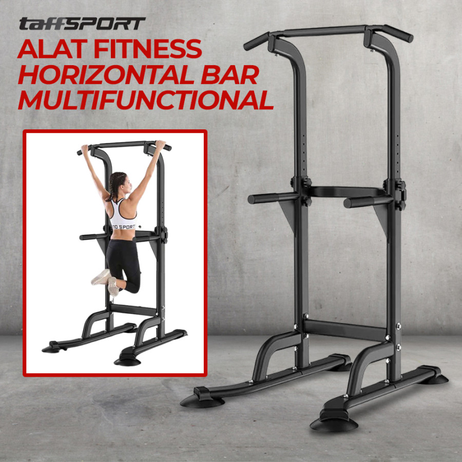 TaffSPORT Alat Fitness Pull Up Power Rack Horizonal Bar Home Gym - 4001F - Black