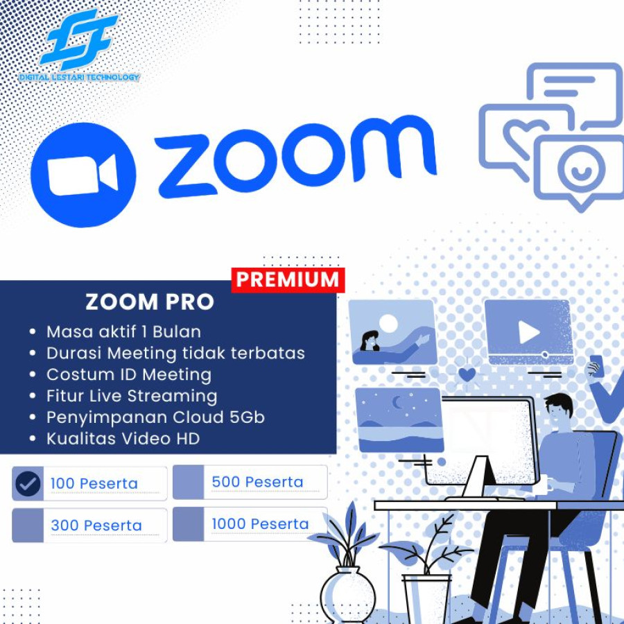 Zoom Meeting 100 Participant Licence Pro / Lisensi Zoom Premium 1 Bulan - utama
