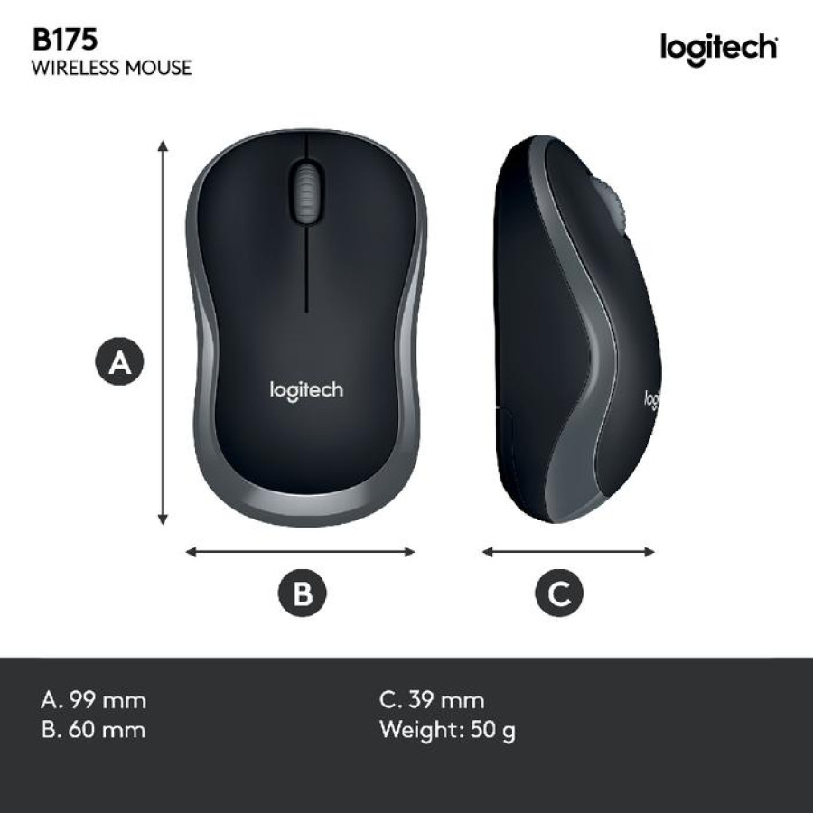 Mouse Nirkabel Logitech B175 - samping