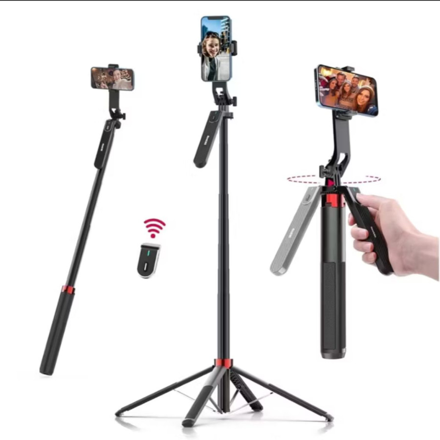 GOODFON P185 Tripod Bluetooth Tongsis Selfie STick Remote Control Stabilizer - depan