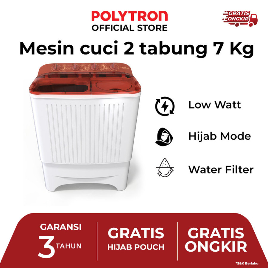 POLYTRON Mesin Cuci 2 Tabung PWM 8072
