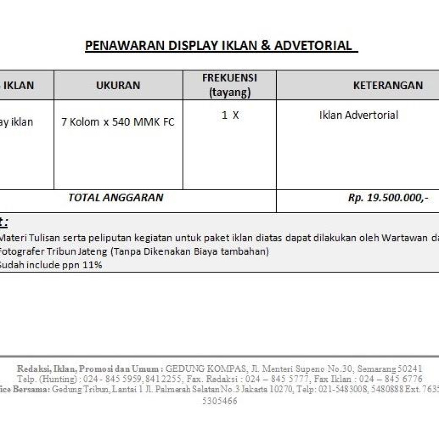 Penawaran Paket Advetorial Setda Kabupaten Salatiga - depan