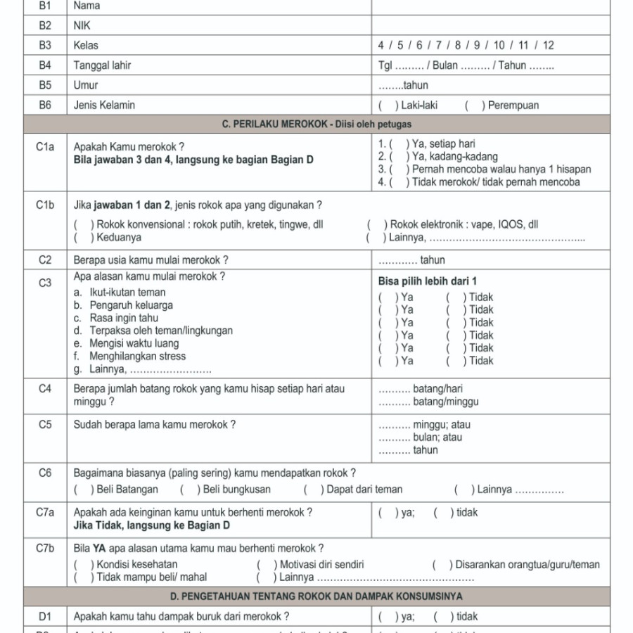 Cetak Form Sekrening Merokok