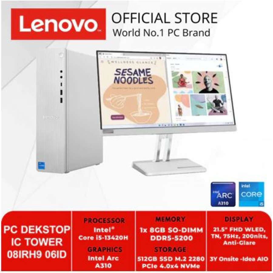 LENOVO PC DESKTOP IC IDEACENTRE TOWER 08IRH9 06ID CLOUD GREY INTEL CORE i5-13420 8GB 512GB INTEL ARC A310