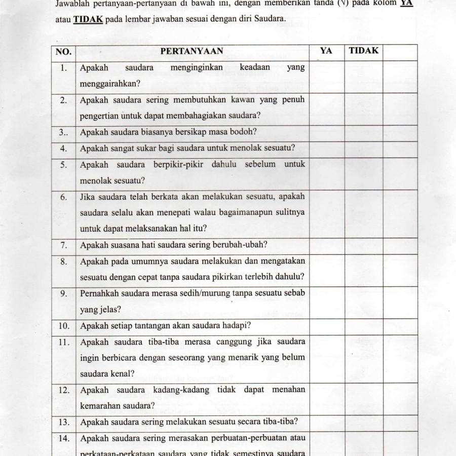 Lembar Eysenck RSJD Dr. RM. Soedjarwadi