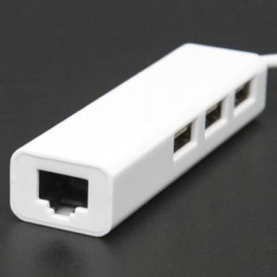 USB to LAN Ethernet External Network Card with USB Hub - DJLH-3100 - White - detail