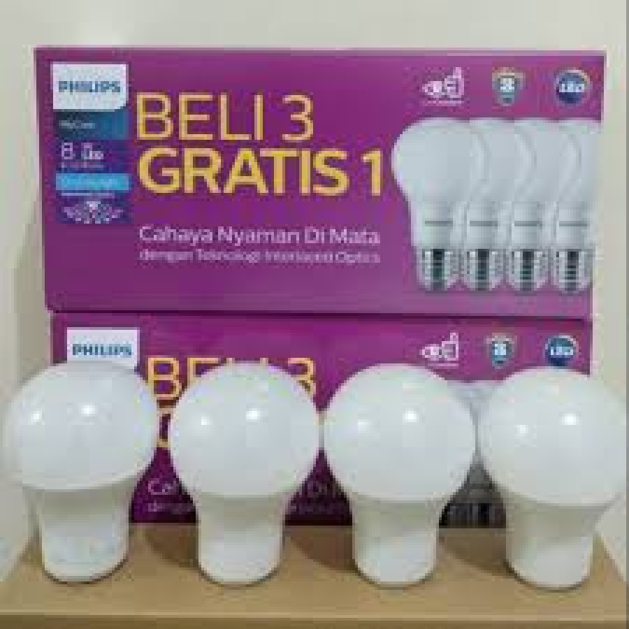Lampu Philips 8 watt Paket isi 3 gratis 1