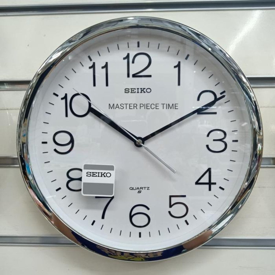Jam Dinding Seiko original QXA 041S warna crome putih 40 cm - depan