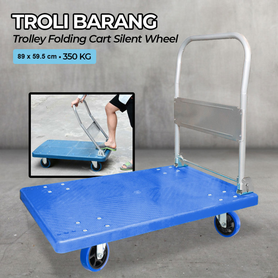 Troli Barang Lipat Trolley Folding Cart Silent Wheel 89x59.5cm - FPT-300 - Blue - utama