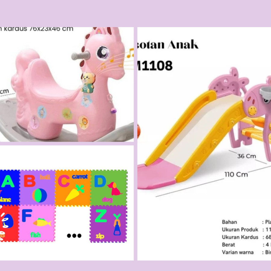 Set Permainan Anak (Matras Puzzle, Kuda Goyang, dan Perosotan) - utama
